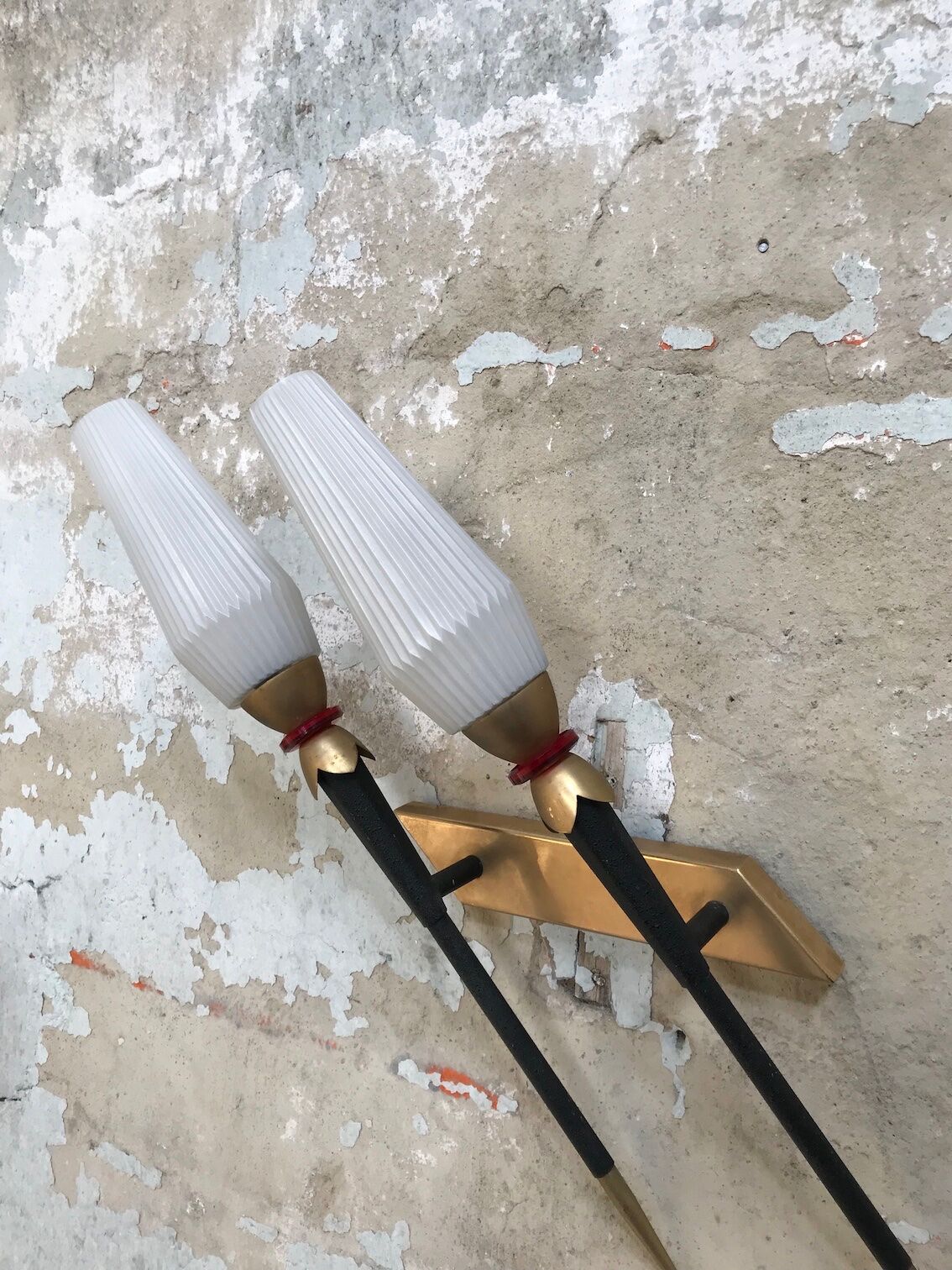 Pair of vintage metal and brass sconces