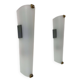 Pair of vintage brass and perspex wall lights, France 1960