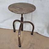 Old workshop stool in teak + wrought iron