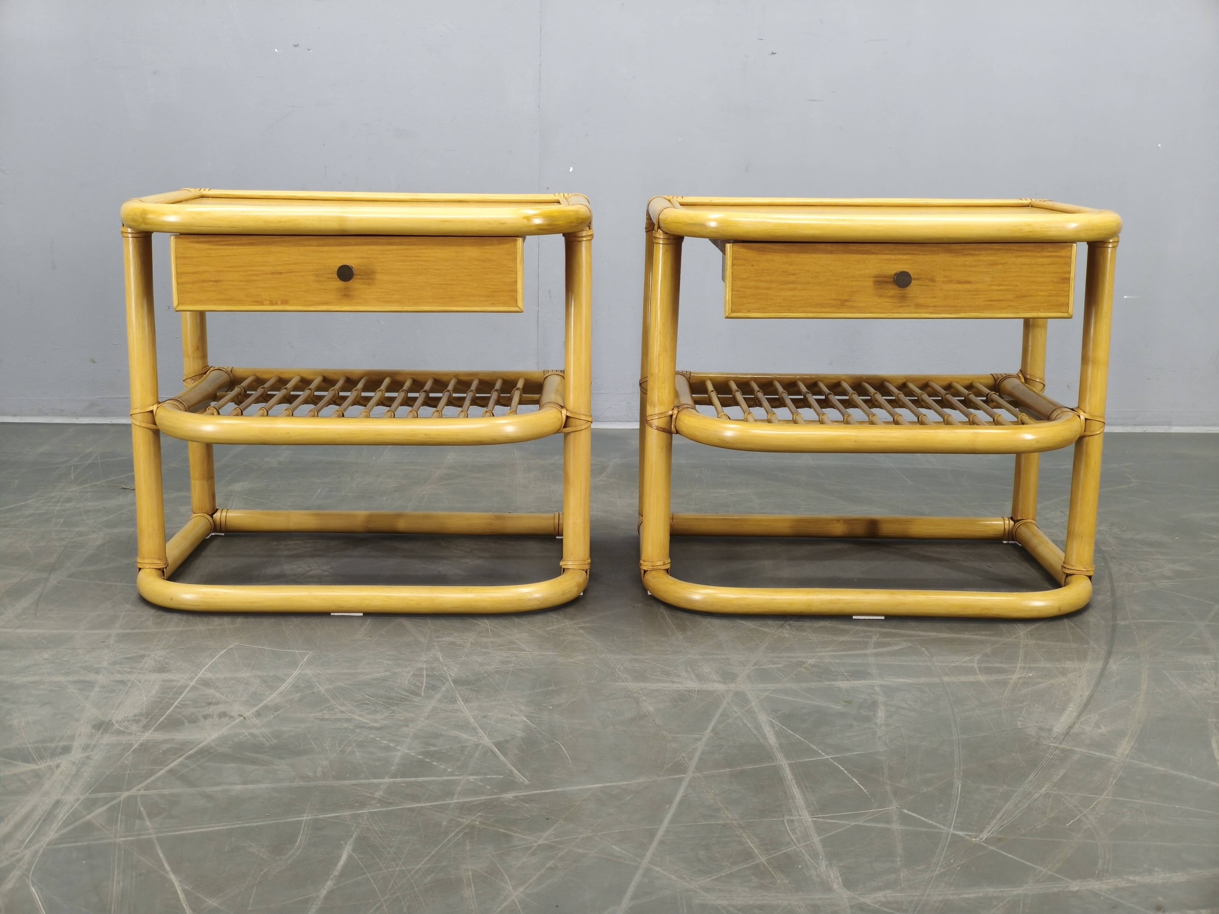 Pair of bamboo bedside tables by Kenneth Bergenblad for DUX, 1960s