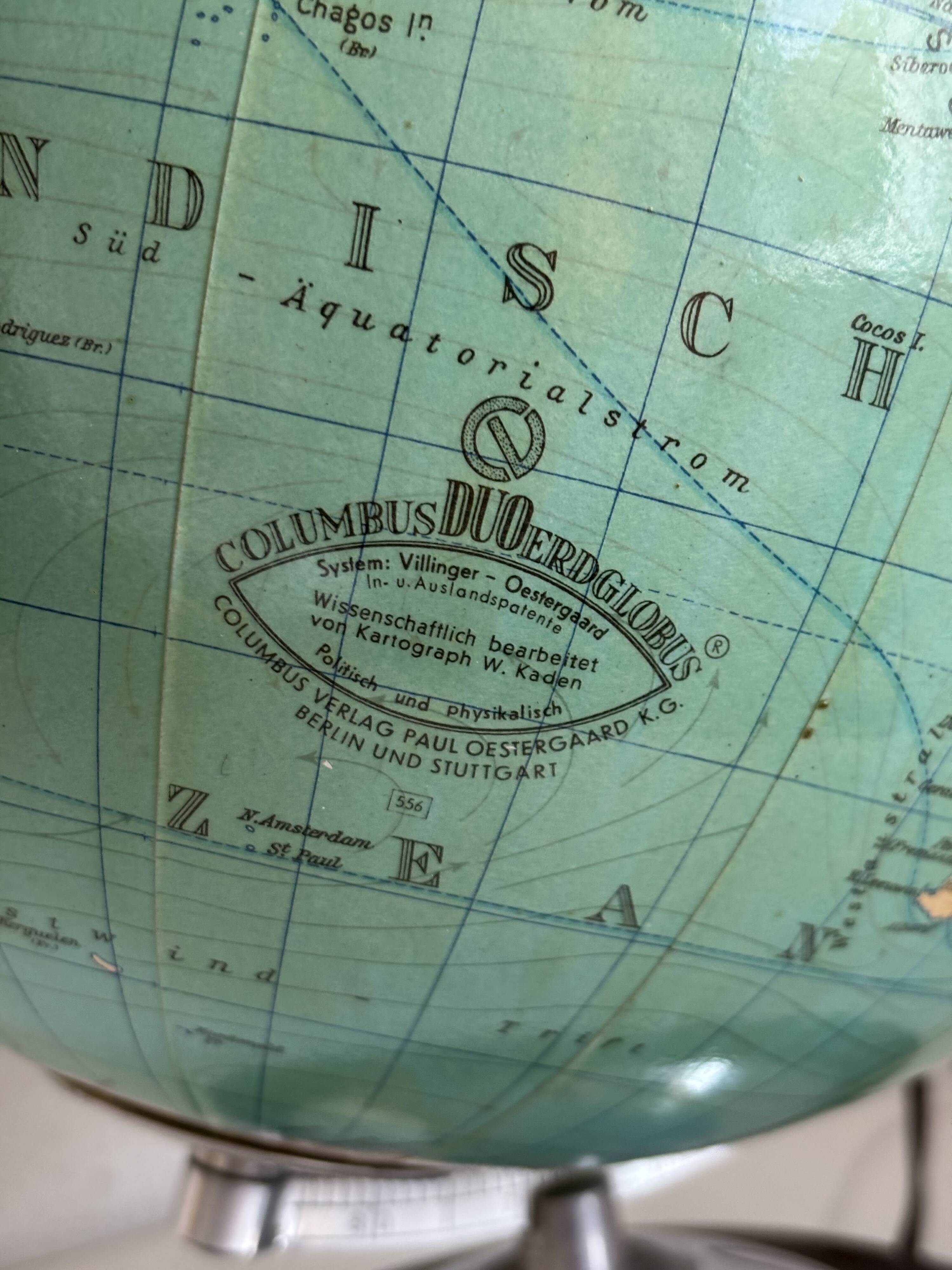 Vintage terrestrial globe 1965 German glass Columbus duo - 34 cm