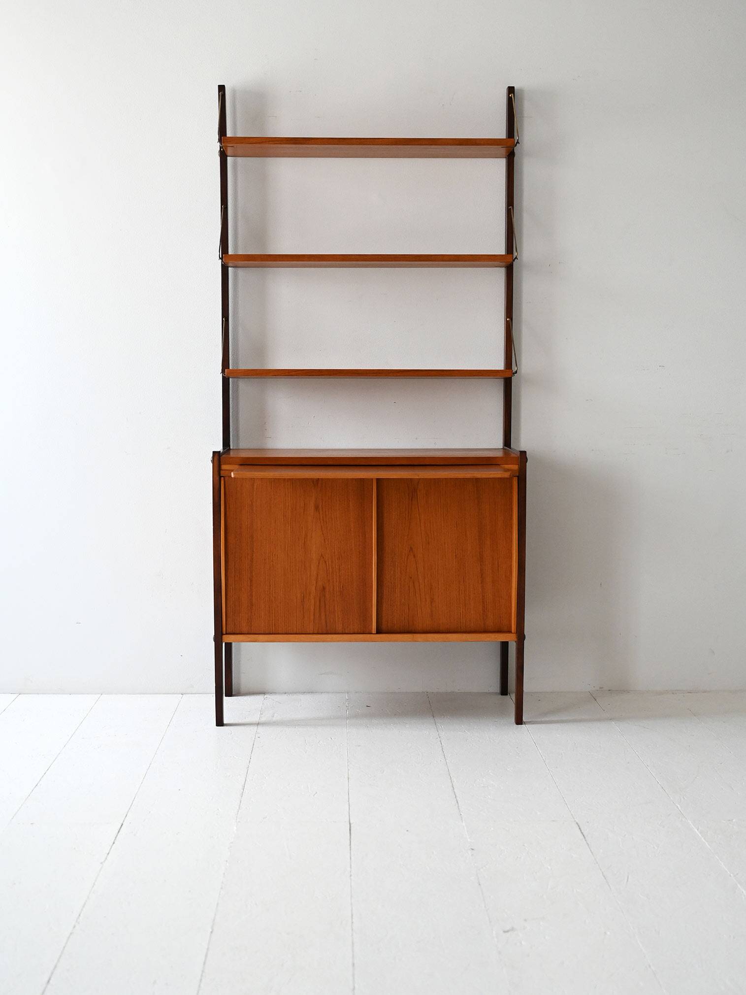 Vintage Scandinavian bookcase with pull-out desk and brass supports