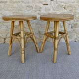 Pair of rattan and wood stools, vintage
