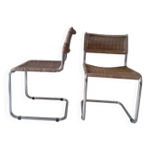 Pair of wicker and chrome chairs