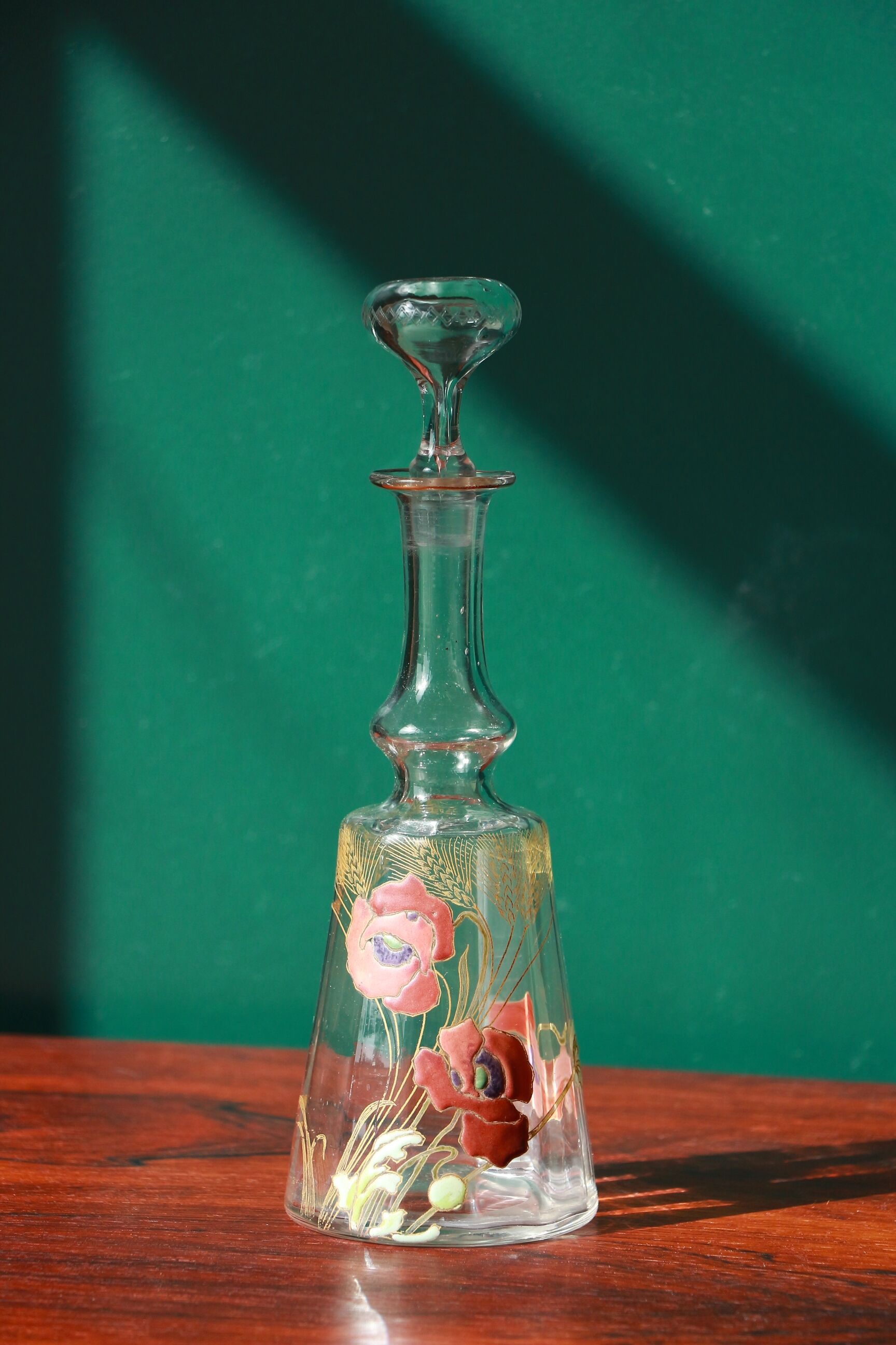 Liquor decanter - poppy flowers décor - art nouveau - legras