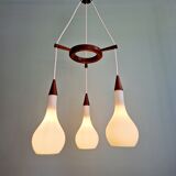 Scandinavian lustre cascade in teak and frosted white glass, 1960s