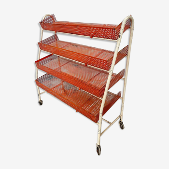 Vintage shelf on caster perforated sheet metal