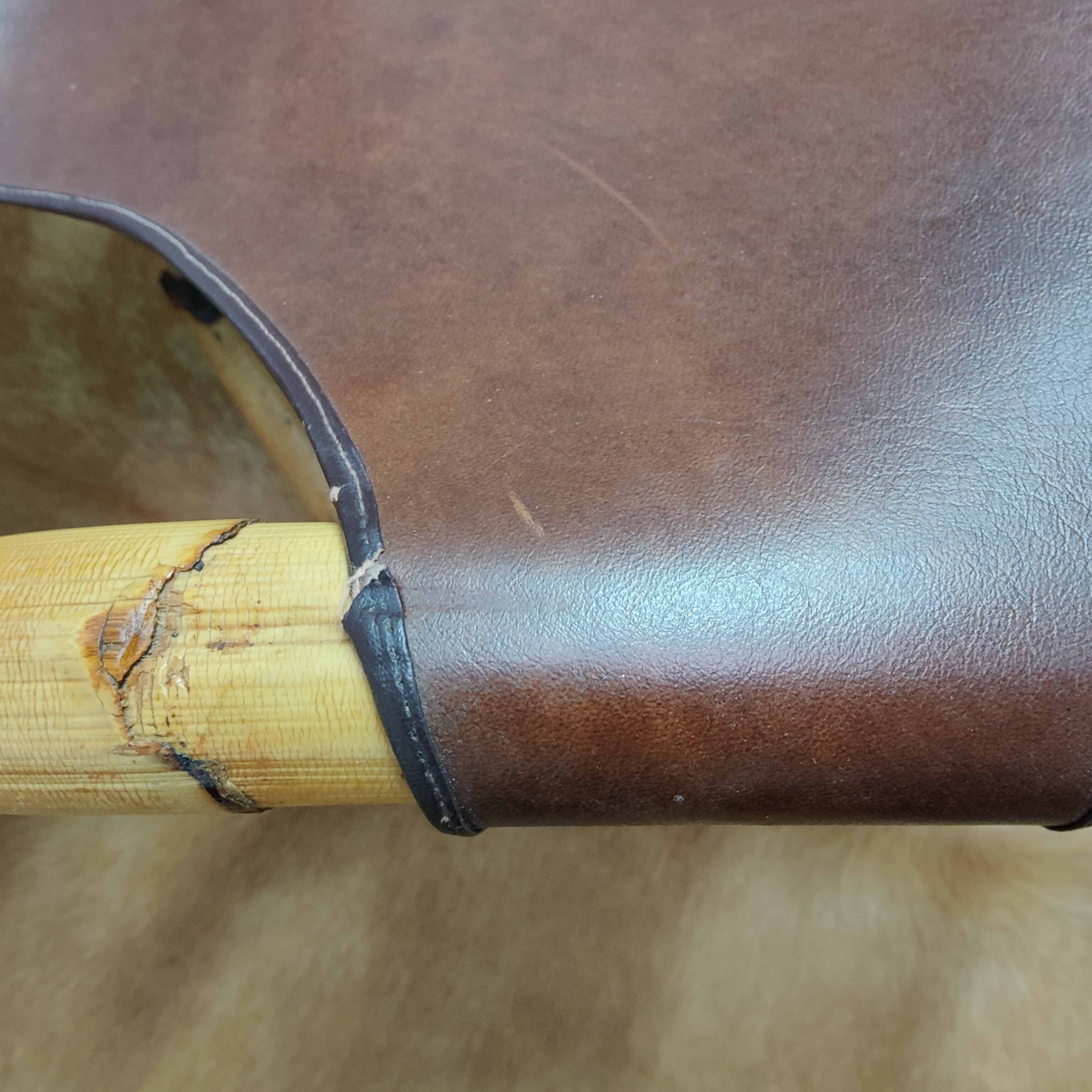 Vintage armchair bamboo rattan and leather
