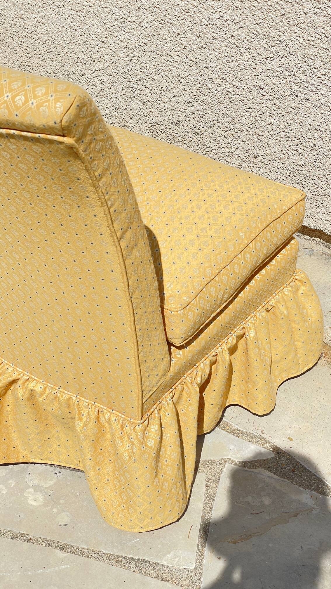 Vintage upholstered fabric toad armchair