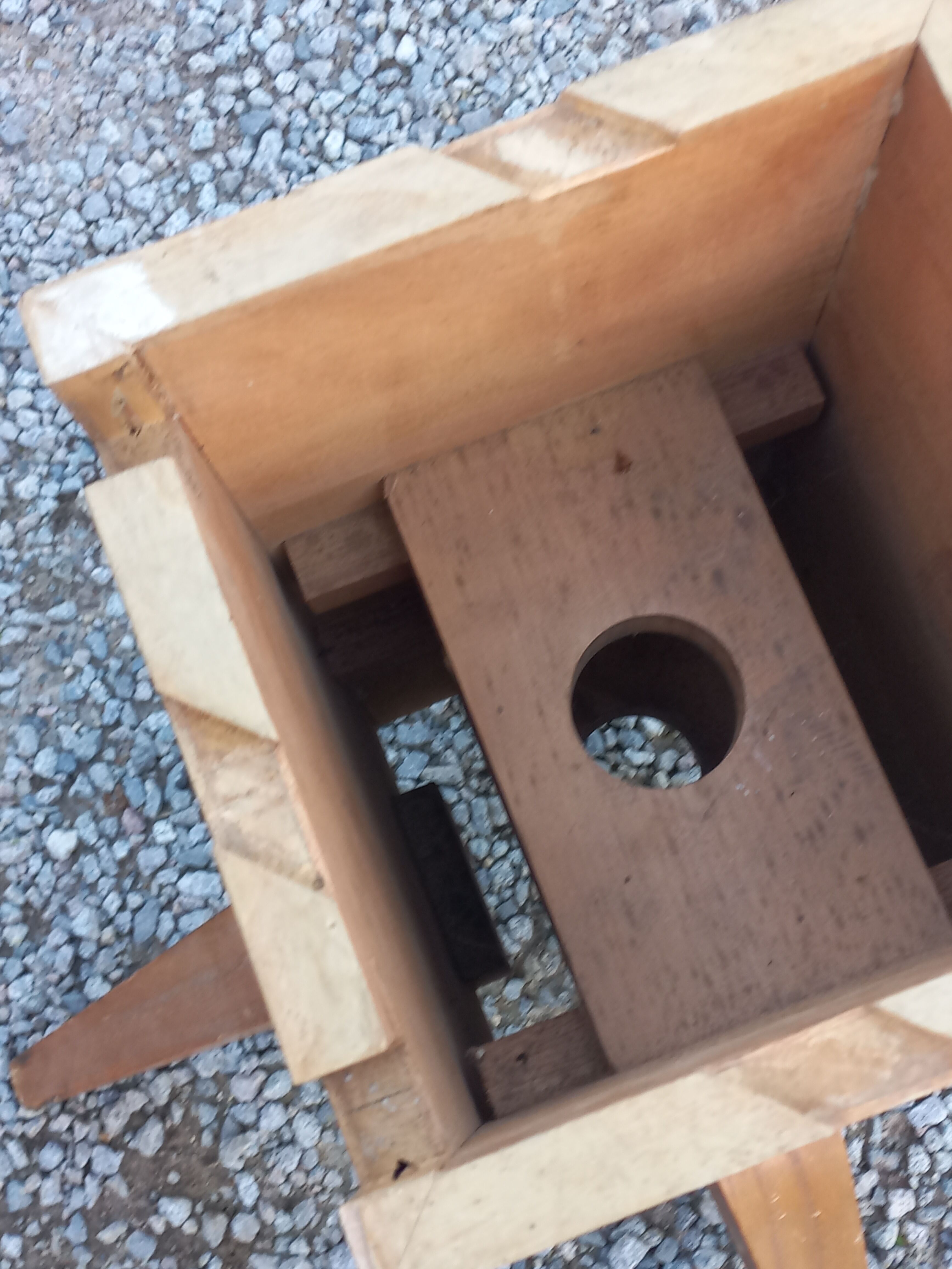 1950s round oak table, 2 heights, central quadripod leg