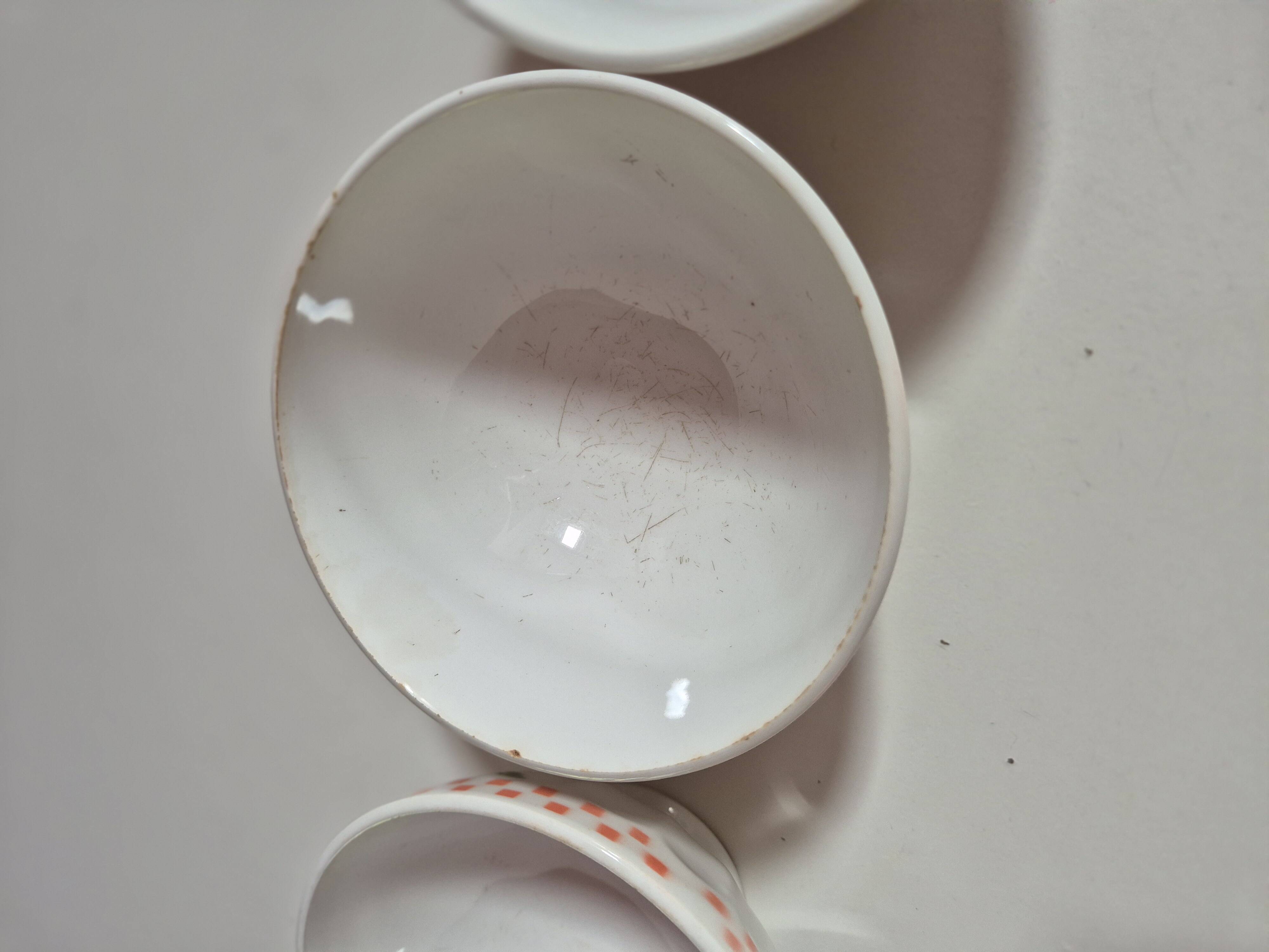 set of 4 vintage bowls with orange and cherry gingham checks