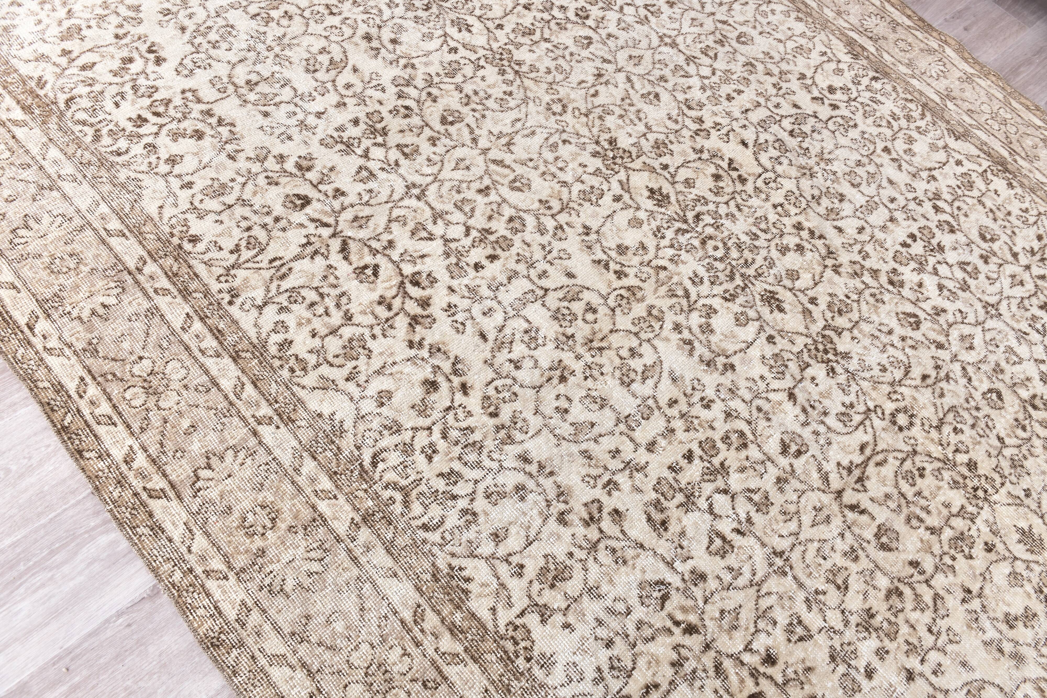 7x10 Beige & Brown Floral Vintage Rug 210x308Cm SK 240522