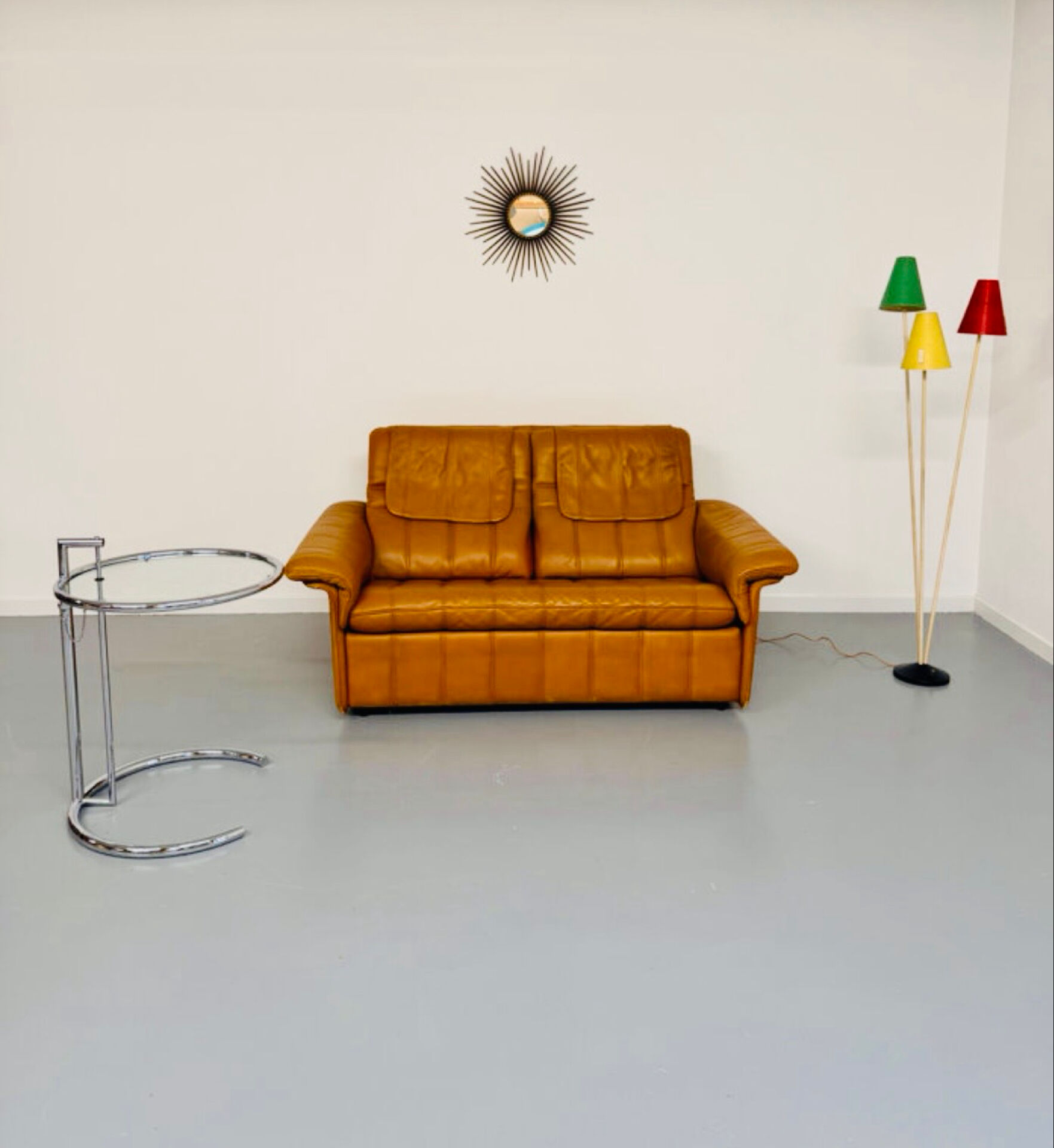 Vintage 70s thick cognac leather 2-seater sofa by De Sede.