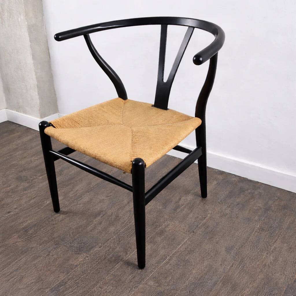 Oak lacquered chair with cord, model CH-24 "Wishbone" by Hans J. Wegner for Carl Hansen & Søn, Denmark, 1960