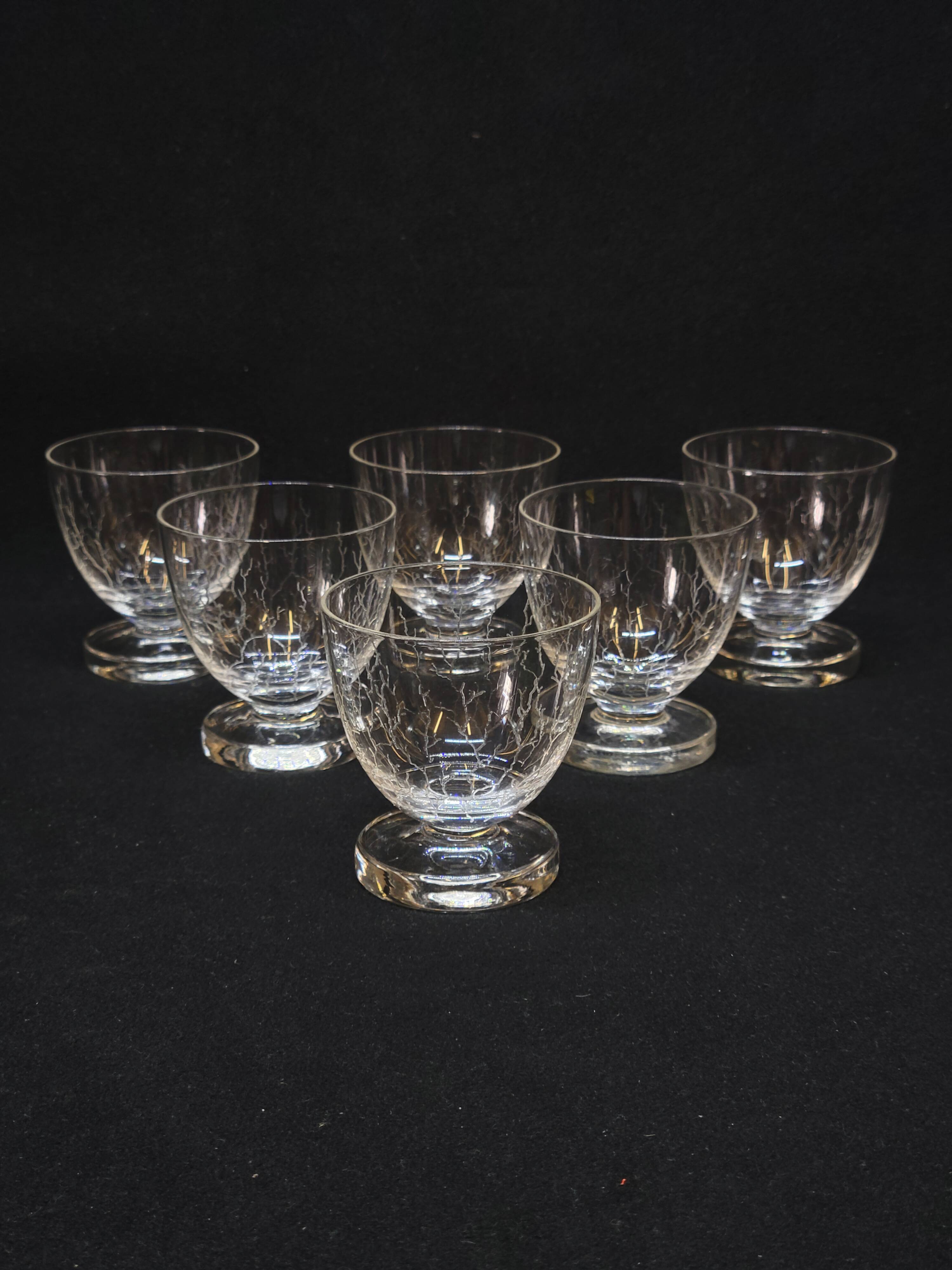 6 Cracked Engraved Crystal Liqueur/Digestif Glasses