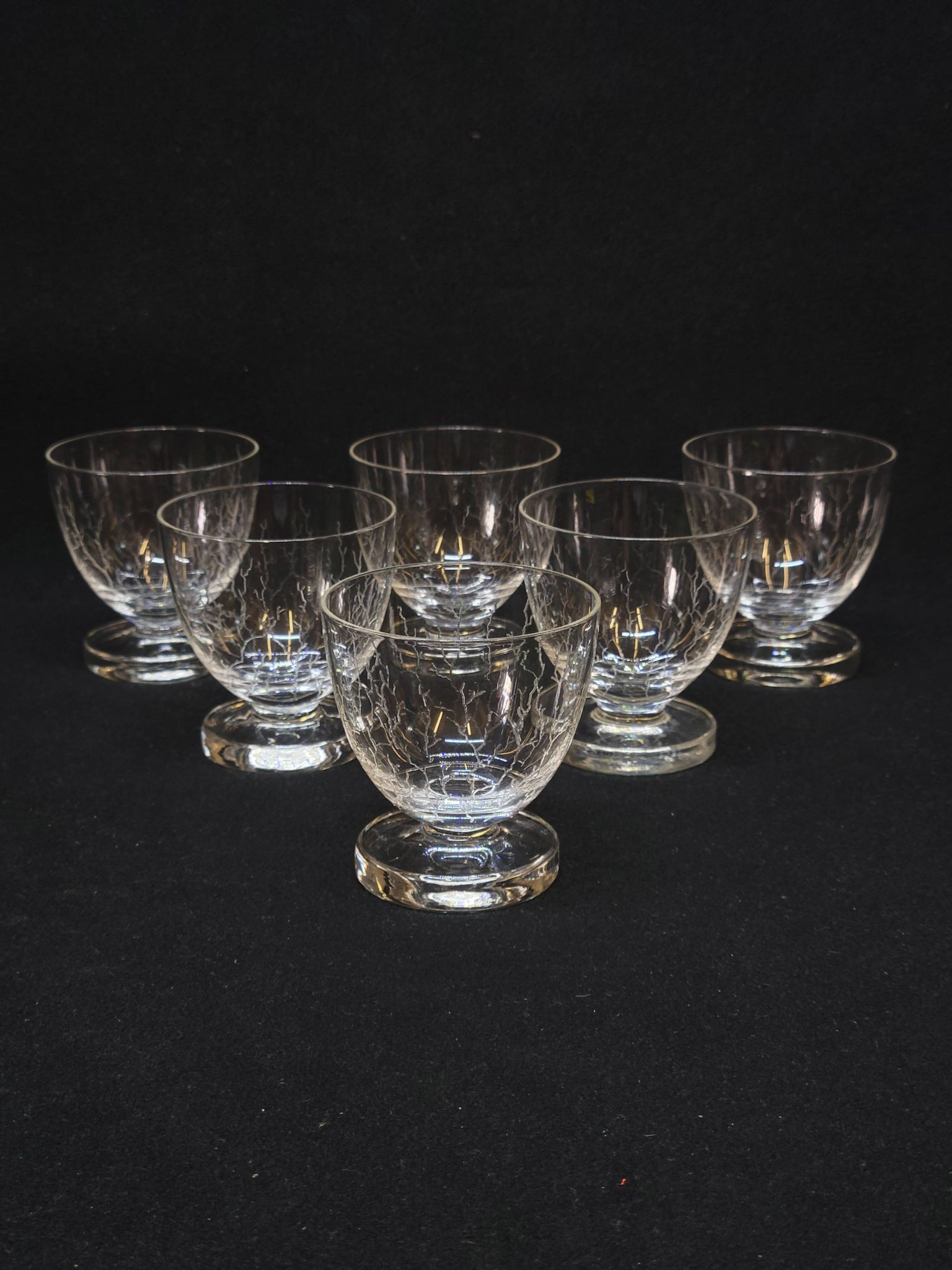 6 Verres A Liqueur / Digestif En Cristal Gravé Craquelé Craquelures