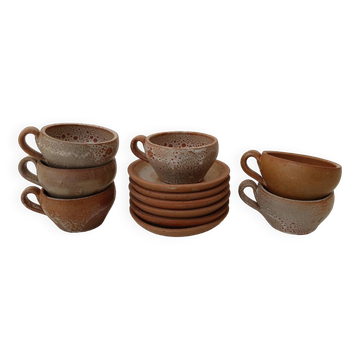 Service à café en grès,  tasses et soucoupes