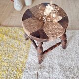 Wood and straw stool - brutalist