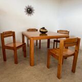 Old dining table with extension Scandinavian design from the 70s solid beech