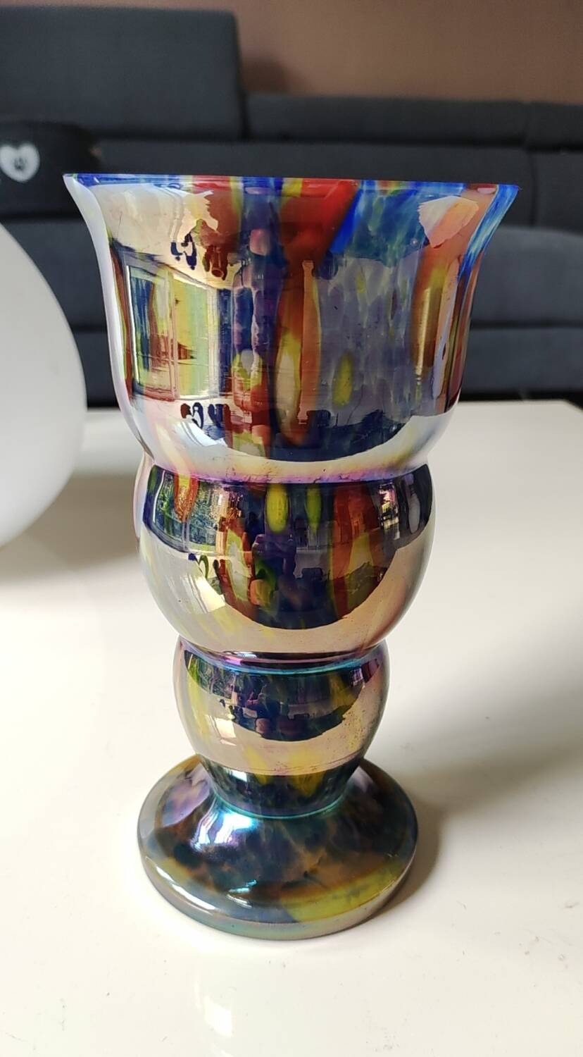 Boho chic iridescent/Iridescent vase. Millefiori. Wilhelm Kralik