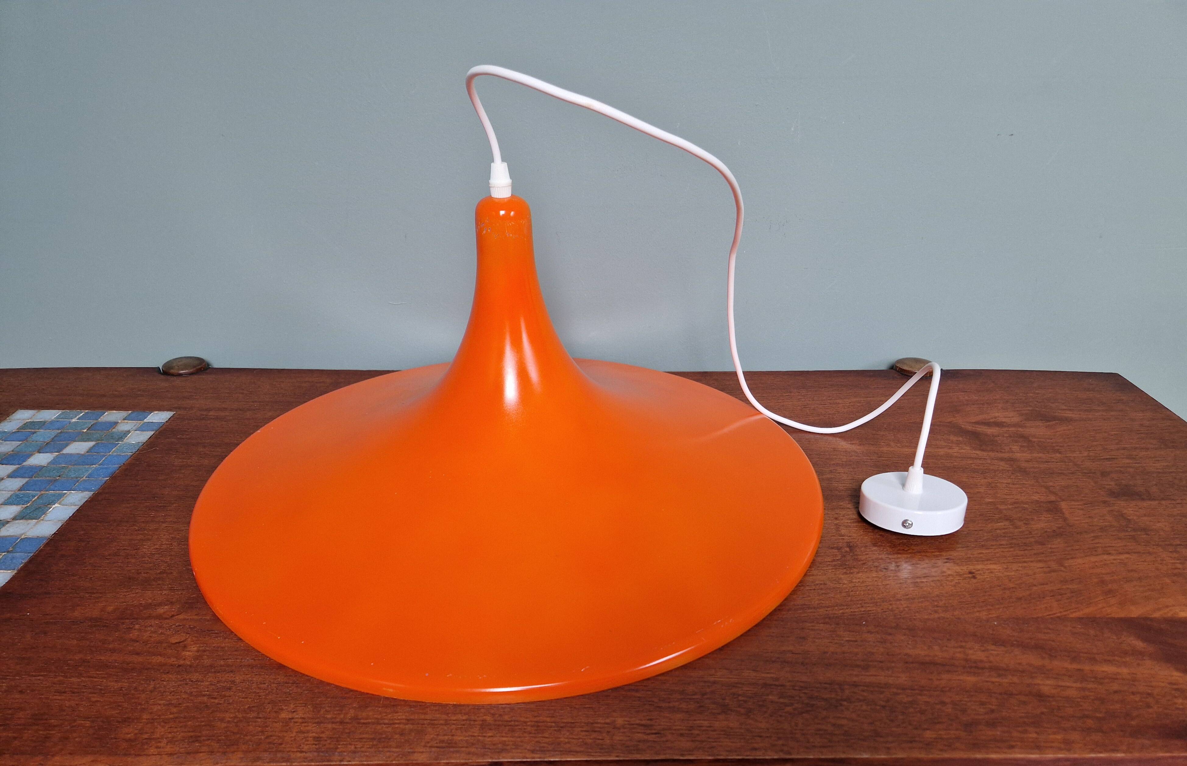 Large vintage orange plastic pendant light