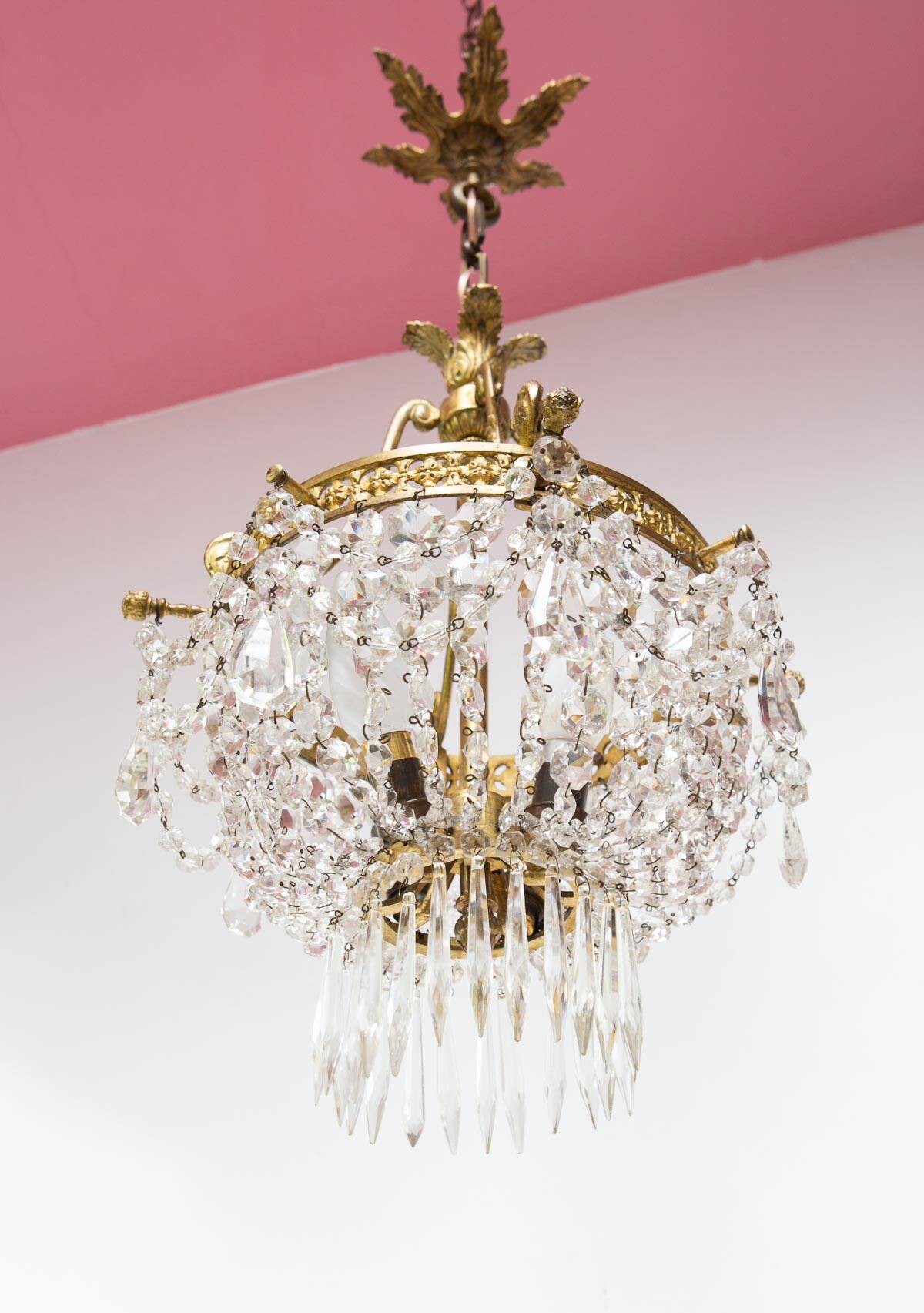 Antique French bronze chandelier with tassels circa 1900