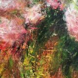 Table oil on wood roses signed Perret