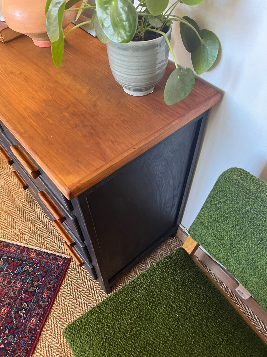 Vintage patinated black craft furniture style chest of drawers