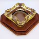Ashtray / Catch-all Mid-Century Solid Glass Murano Style & Leather 1960