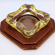 Ashtray / Catch-all Mid-Century Solid Glass Murano Style & Leather 1960
