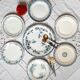 Old mismatched iron earthenware dessert plates accompanied by a dish