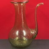 Carafe design, verseuse en verrerie de biot vert verre vintage