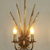 Matching Pair Large 'Ferro Art' Spain, 1950s Reed Leaf Double Wall Lights 5