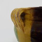 Poterie Saint-Uze en terre cuite vernissée jaune vert marron. Années 50