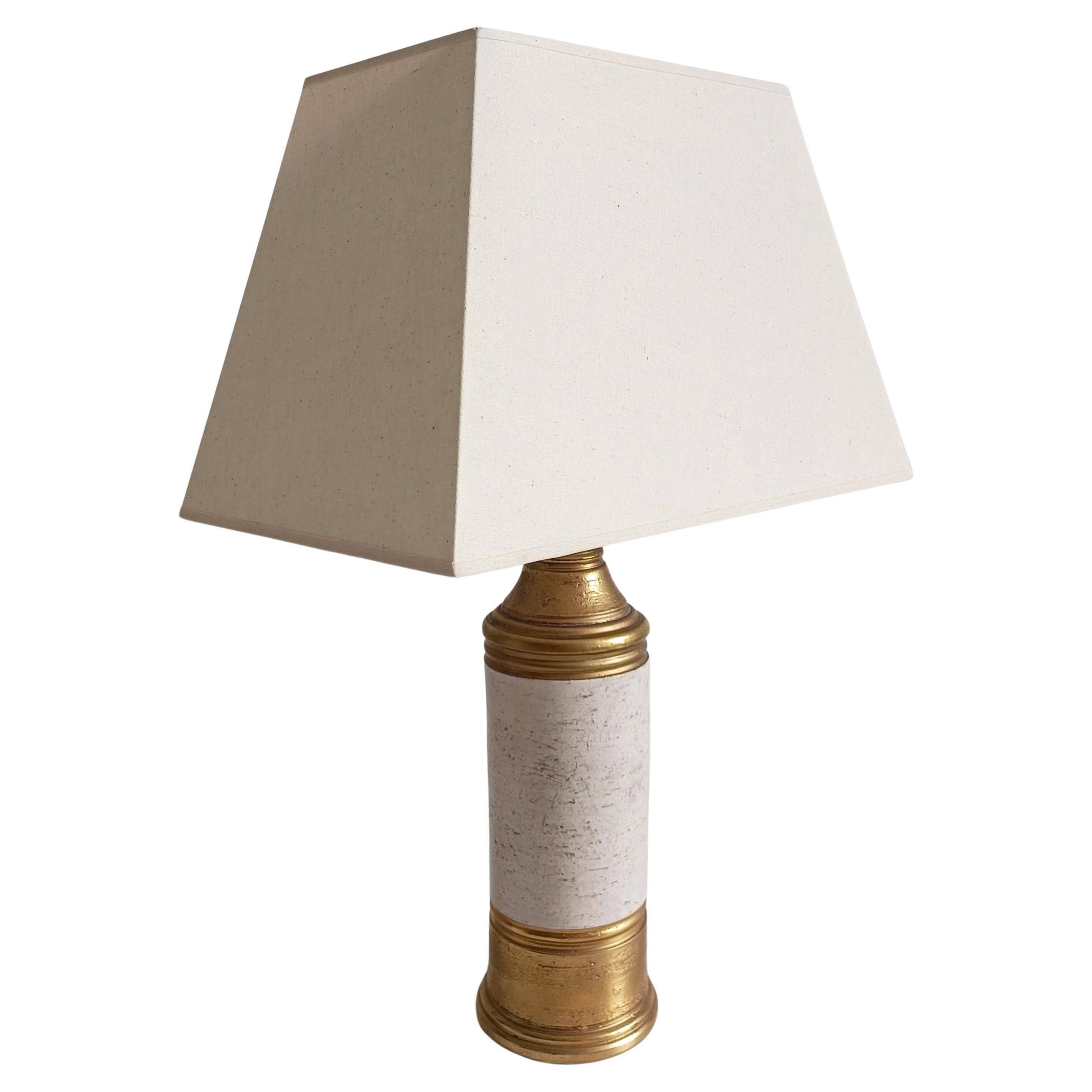 Bitossi Ceramic Table Lamp by Aldo Londi, Gold/Cream, Italy, 1970s