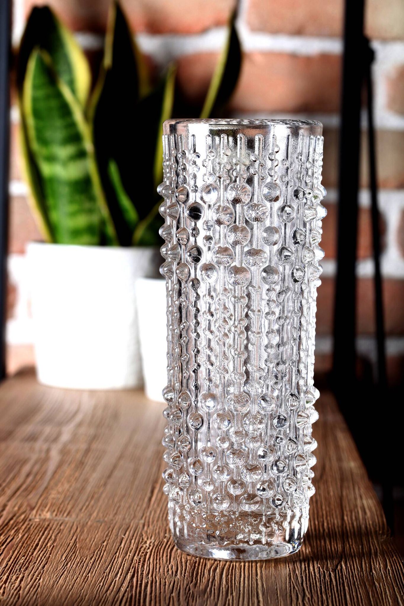 Vintage Clear Pressed Glass Vase: CandleWax Design, Czech Republic, 1972