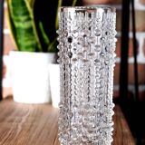 Vintage Clear Pressed Glass Vase: CandleWax Design, Czech Republic, 1972