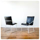 Series of 4 leather chairs, white lace-up sled