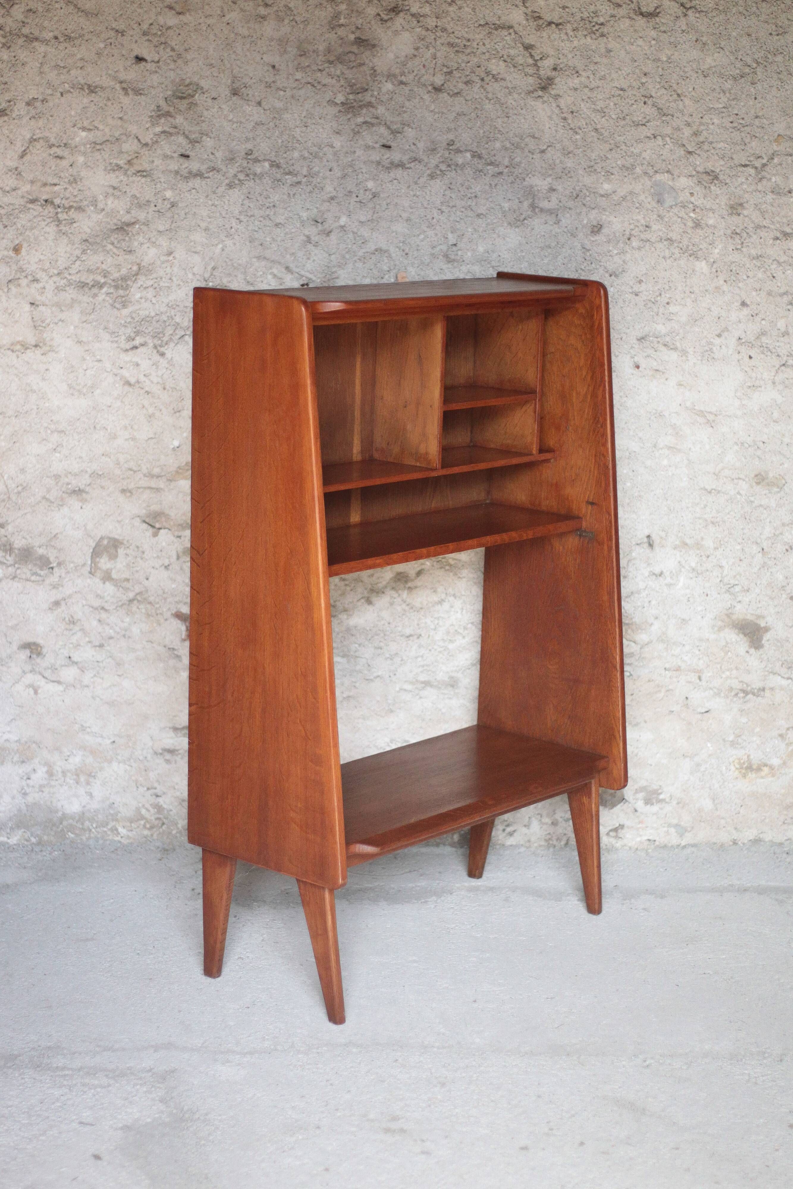 Vintage wooden furniture, Roger Landault shelf for ABC, 1950s.