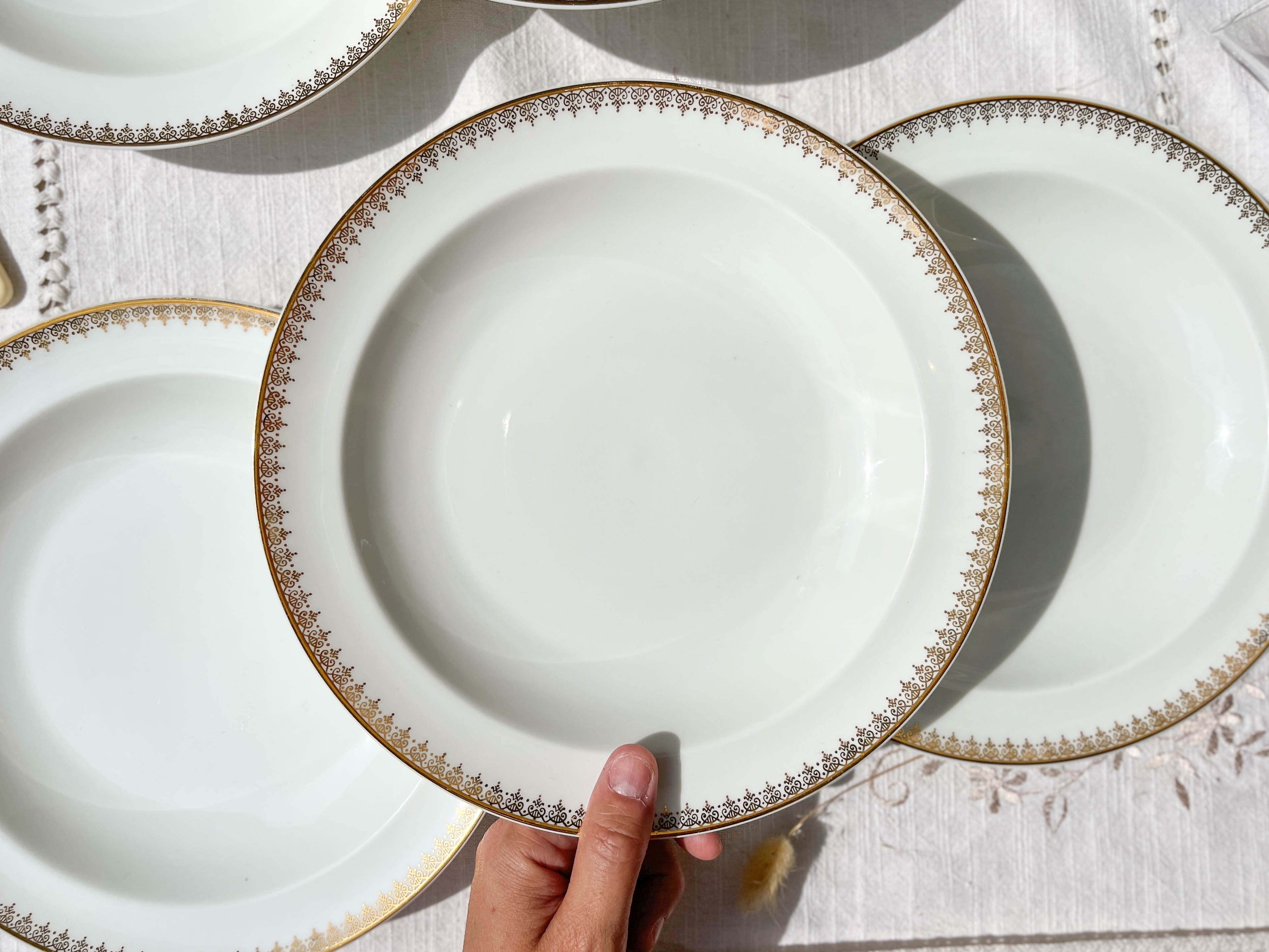 4 hollow plates porcelain white gilded limoges lafarge & c