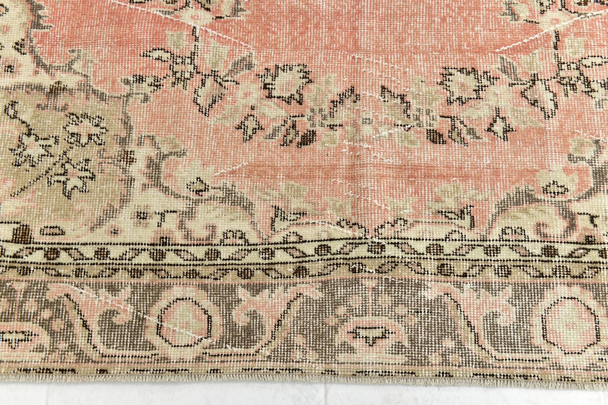 Powder Pink Hand Woven Anatolian Vintage Carpet Rug, 182x295 Cm
