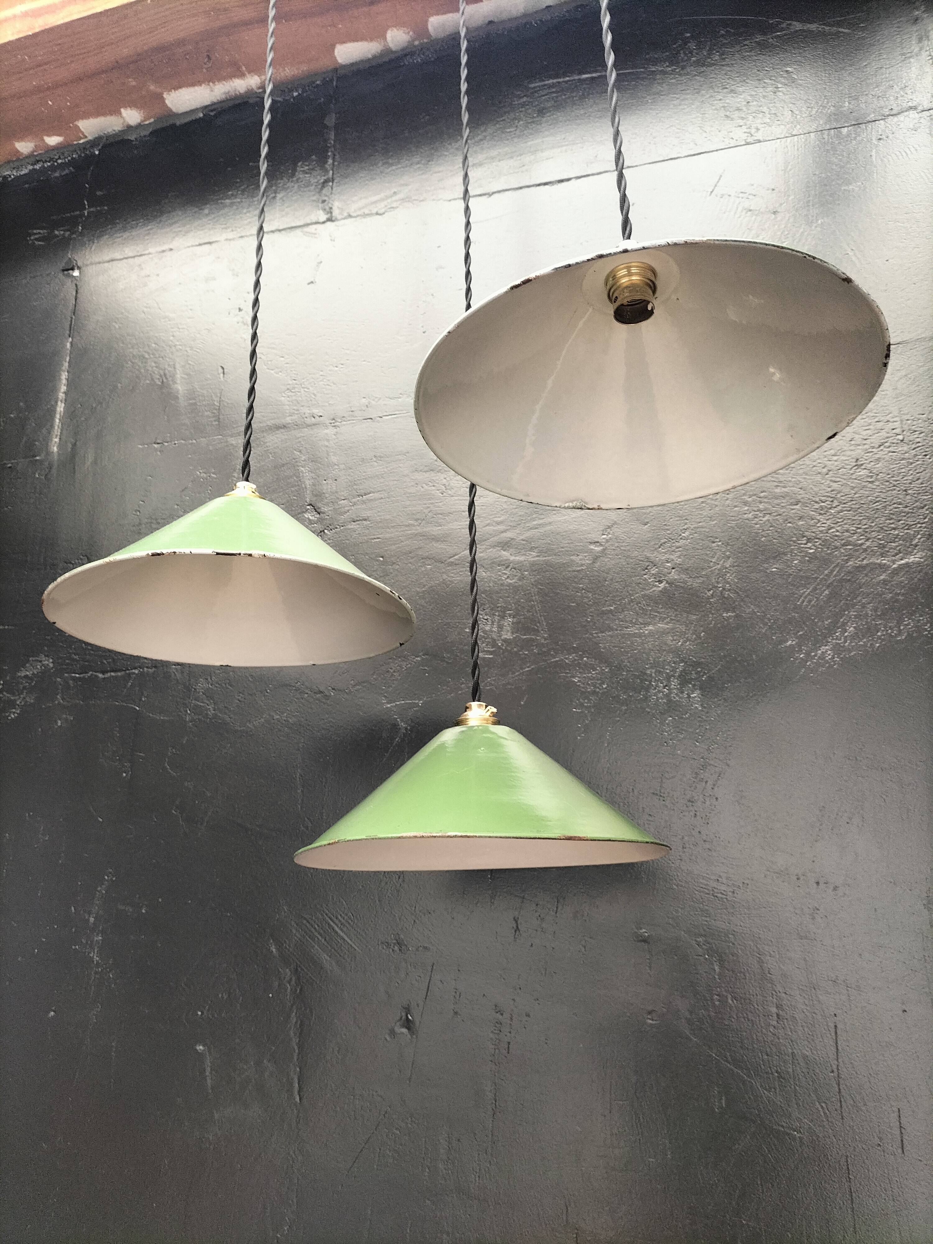 Enameled sheet metal cone pendants