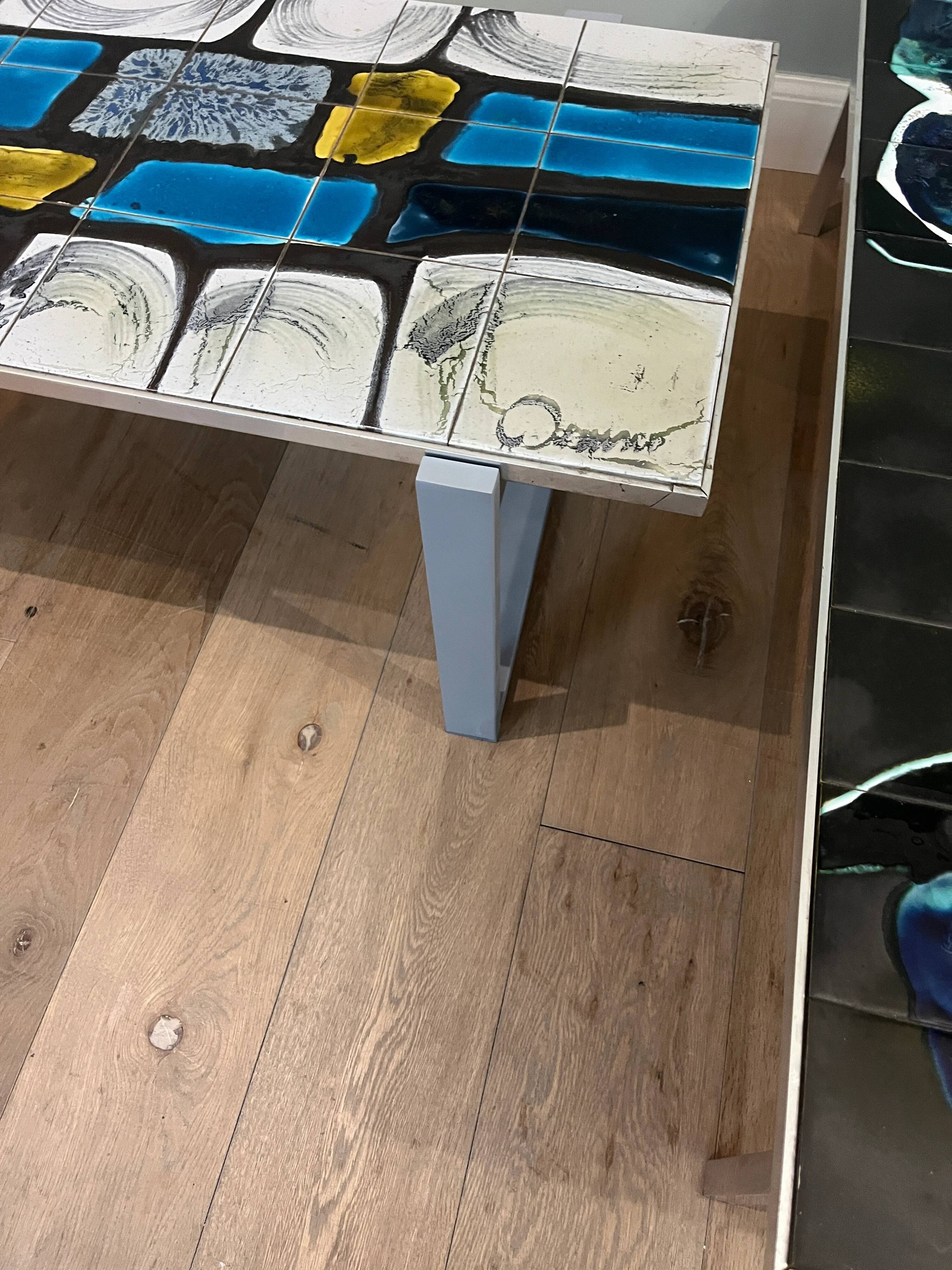 1970s Belgian Ceramic Mosaic Coffee Table by Belarti/Denisco — Multicolour Tiles, Black Metal Frame