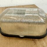 Industrial white porcelain cage wall light with ribbed glass, 1970s