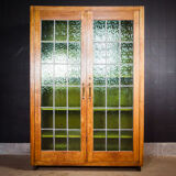 Antique Bookcase with Stained Glass Doors - Brown / Green - 1920s
