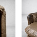 Vintage Mid-Century German Modern Leather Lounge Swivel Chair, 1960s