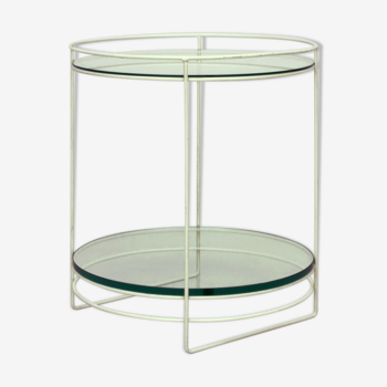 Table d'appoint allemande white steel rod & glass, années 1960