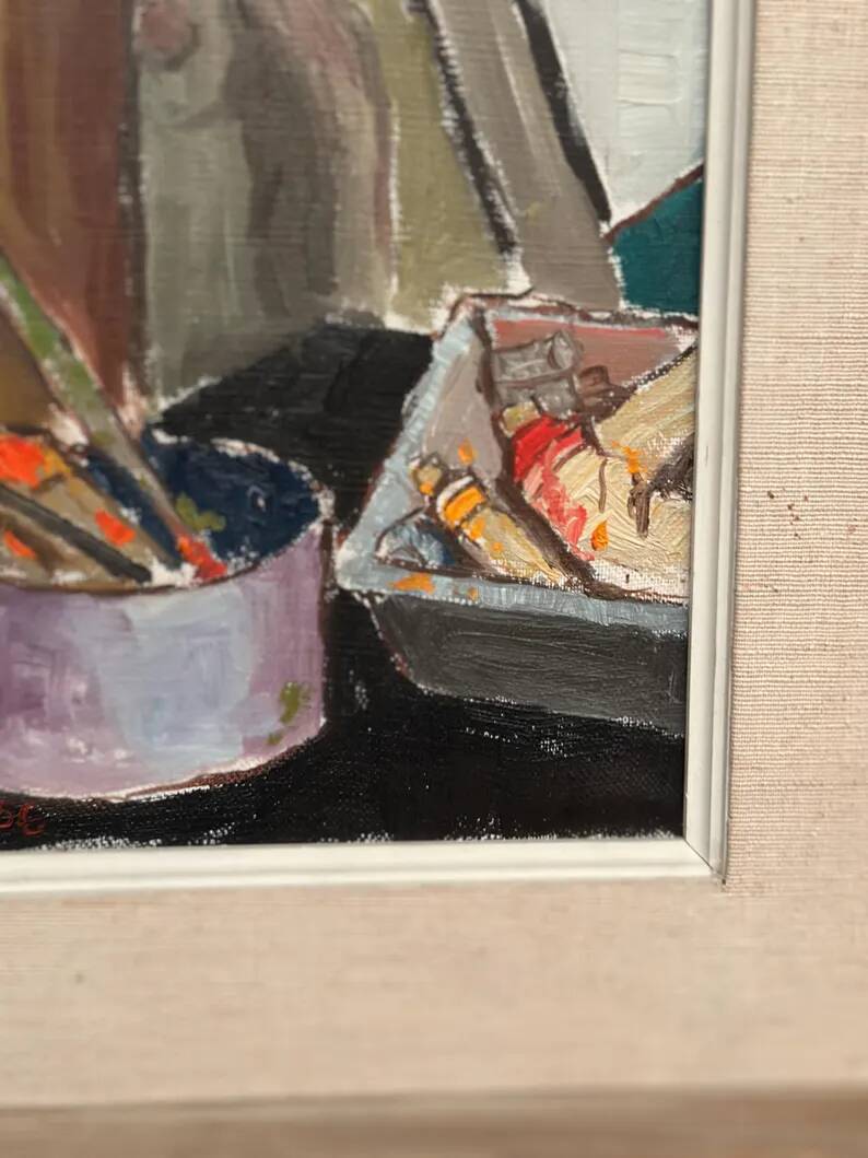Original Swedish Oil on Canvas – “Still Life” by Harry Holmberg – Signed – Dated 1956 – Vintage & Framed – 47 × 34.5 cm (18.5" × 13.6")