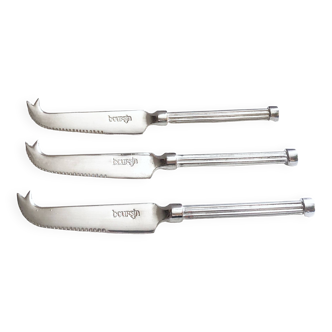 Set of 3 small silver metal cheese knives