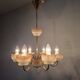 1960s Czech Mid-Century Brass and Železný Brod Frosted Glass Six-Arm Chandelier